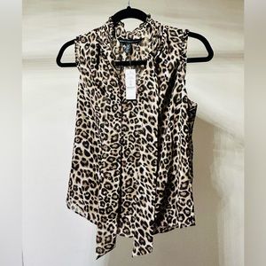 WHBM Petite Tie-Neck Leopard-Print Shell